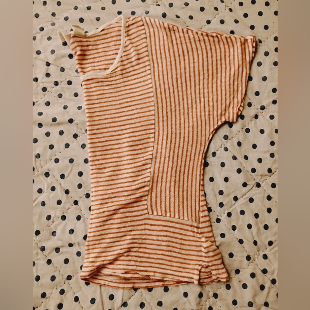 C & C California Thin Linen Salmon Orange Pink Spring Tunic Top Stripes Shirt